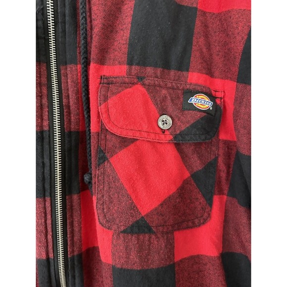 Authentic Dickies Flannel Hooded Red Plaid Quilted Full Zip Jacket Hoodie XL - Picture 4 of 13